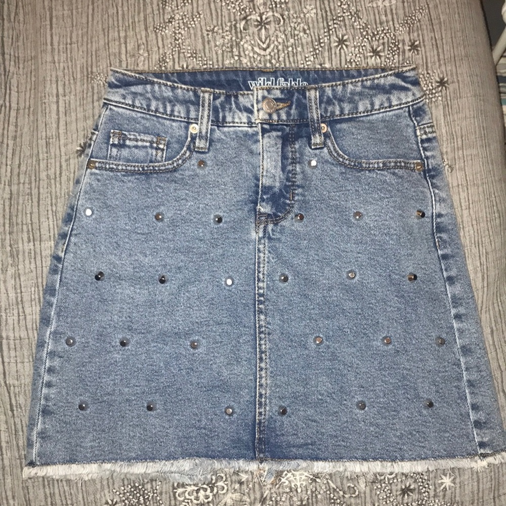 Studded jean mini skirt